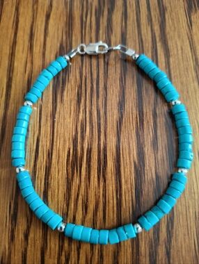 Bracelet Heishi Turquoise Beaded 7.5" Sterling Silver